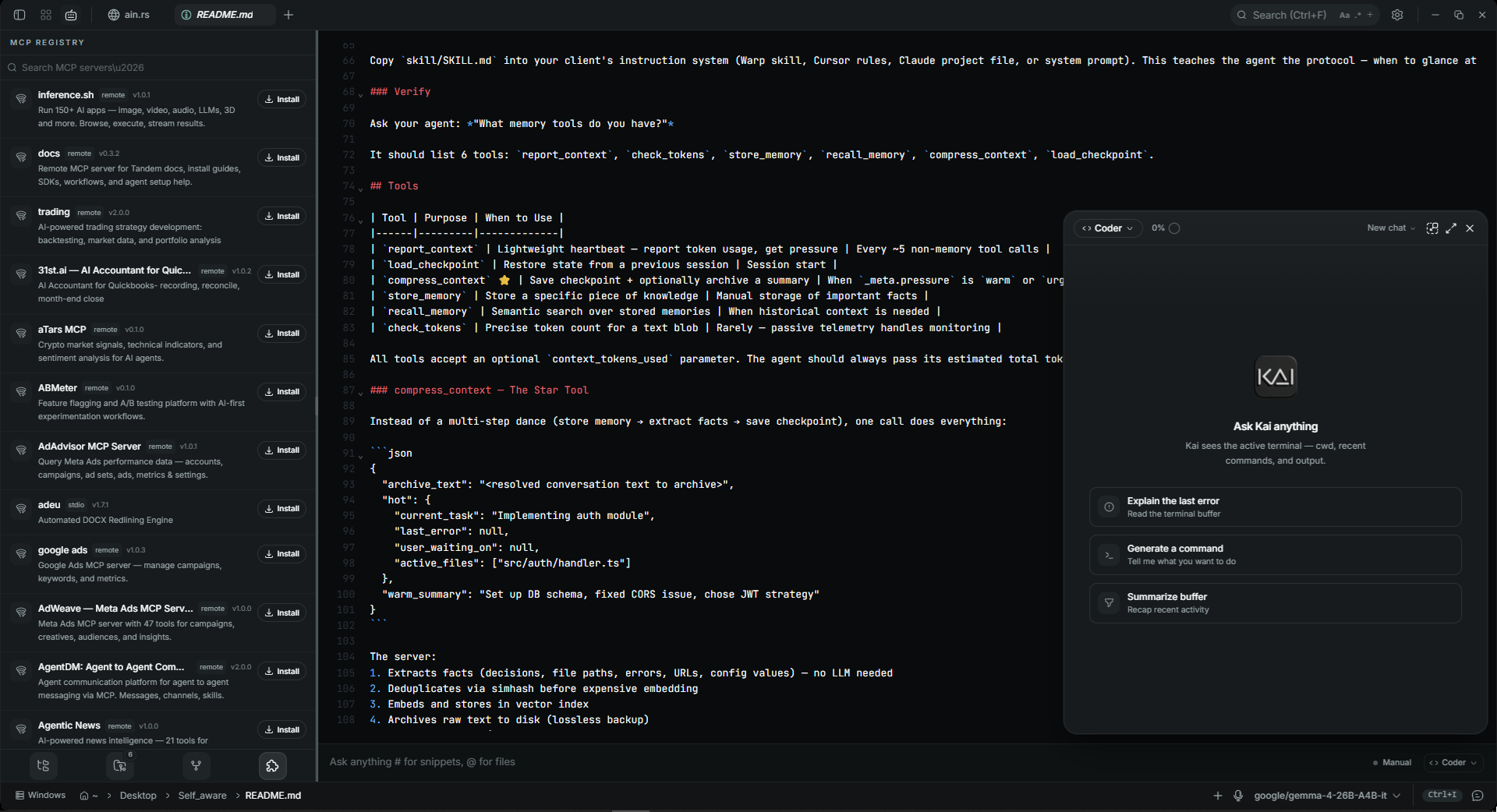 AI agent editing code
