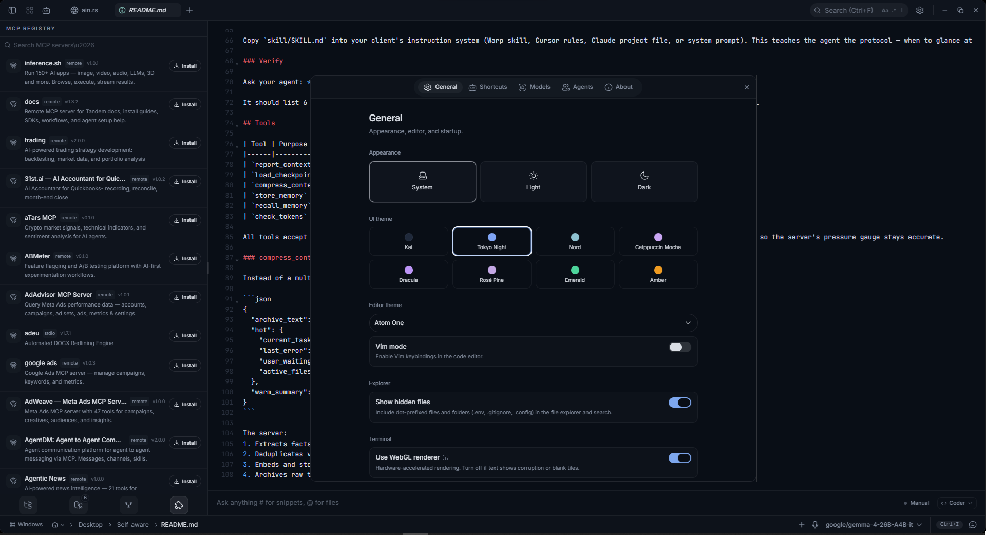 Kai's CodeMirror code editor open beside the terminal