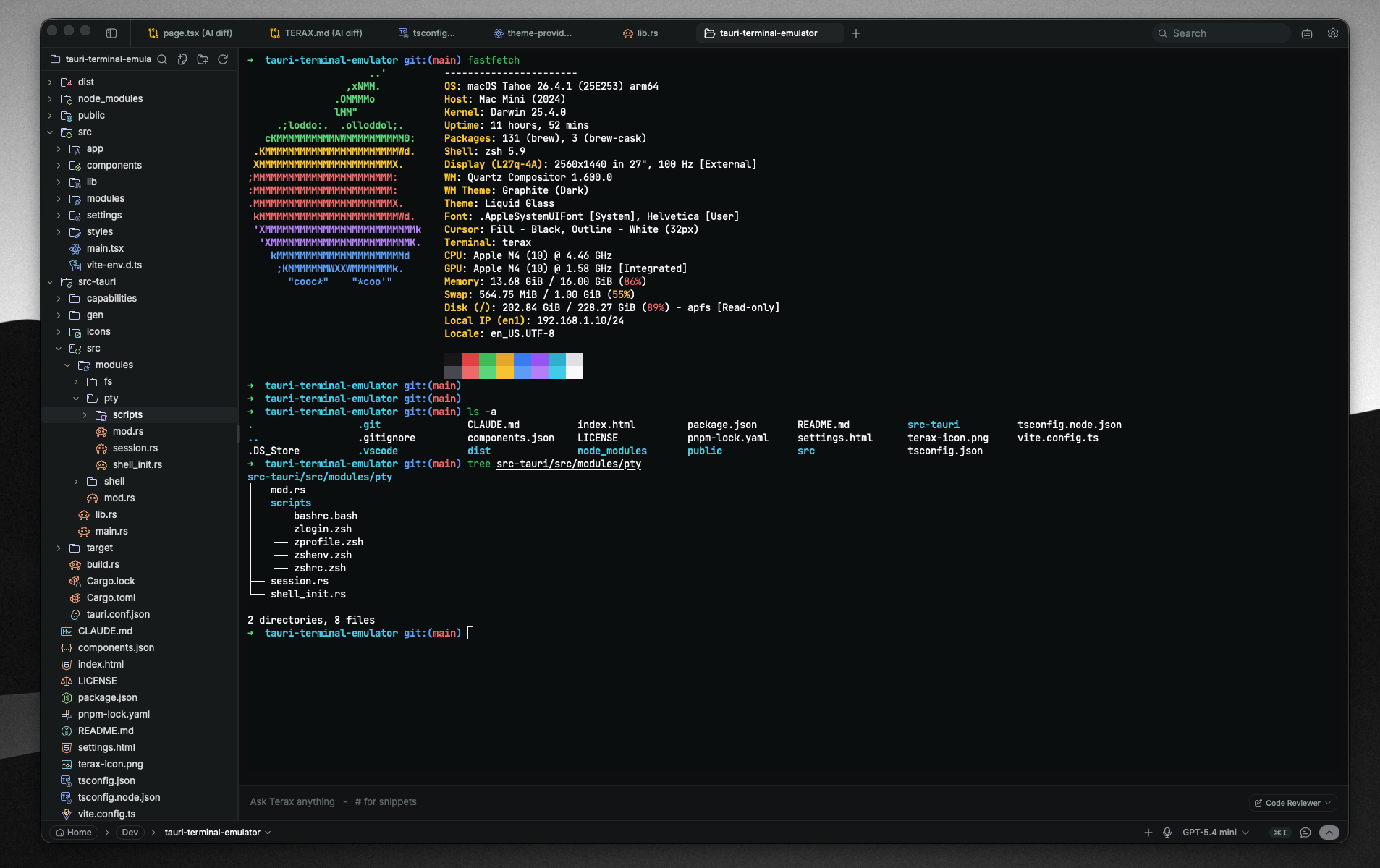 Kai terminal with split panes